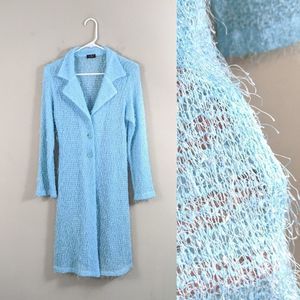 90s Baby Sky Blue Shaggy Open Knit Long Cardigan